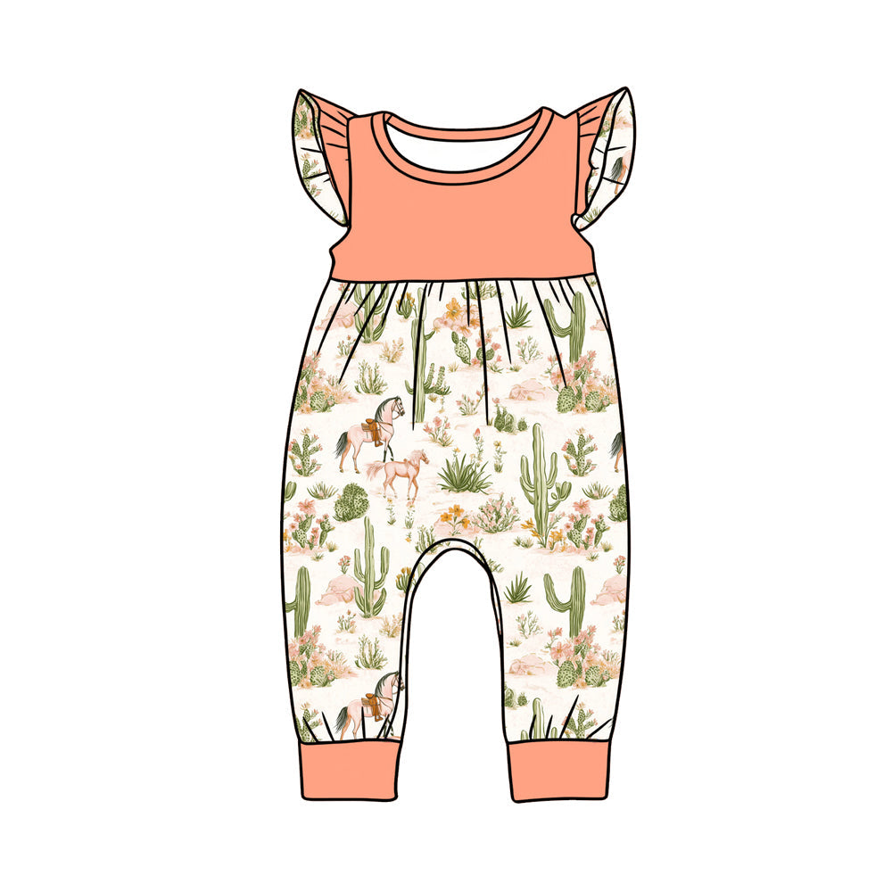 ( Moq 5 ) Preorder Baby Girls Kids Short Sleeves Western Horse Cactus Romper