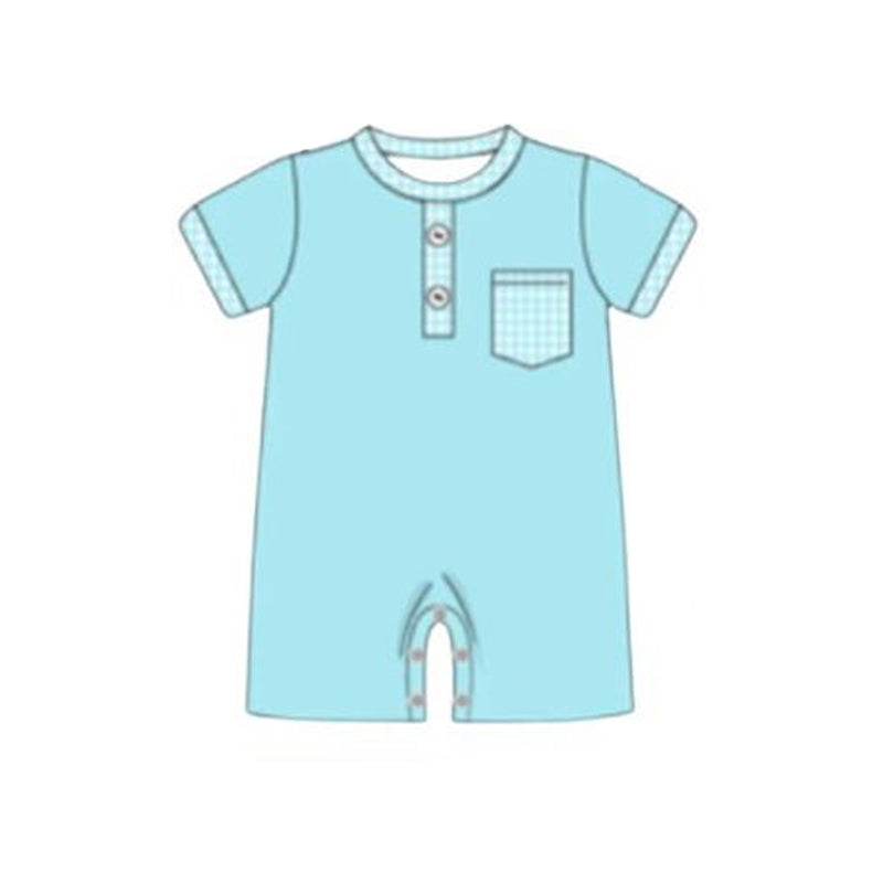 ( Moq 5 ) Preorder Baby Boys Kids Short Sleeves Pocket Buttons Blue Romper