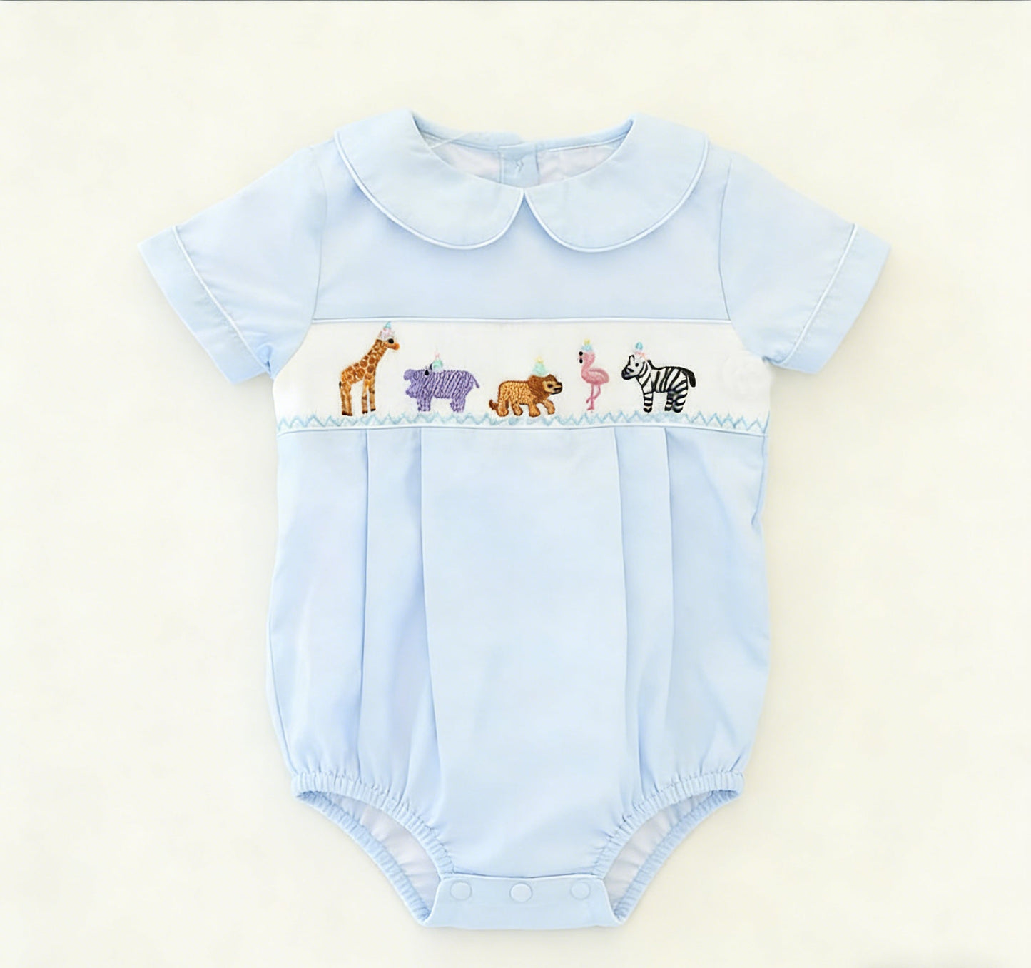 ( Moq 5 ) Preorder Baby Boys Infant Short Sleeves Animals Blue Bubble Romper