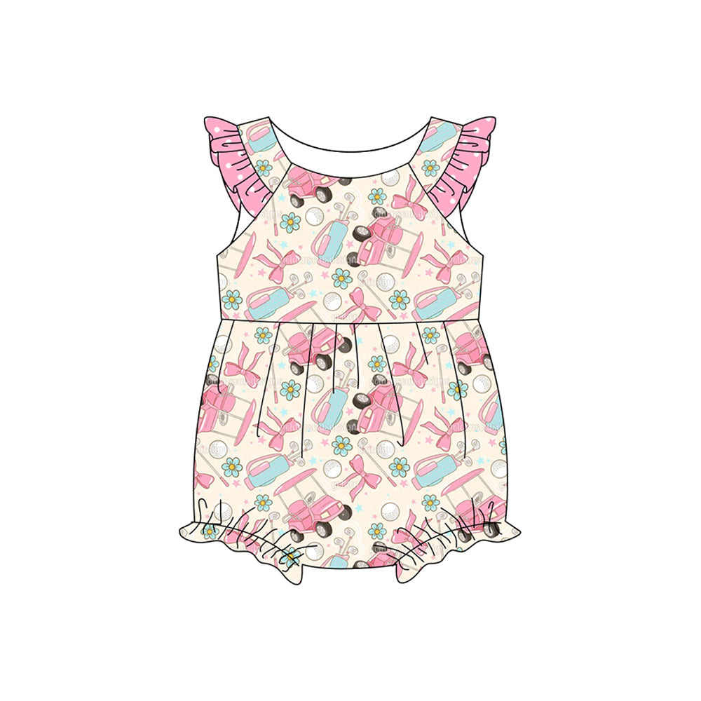 ( Moq 5 ) Preorder Baby Girls Kids Short Sleeves Golf Flower Bows Bubble Romper