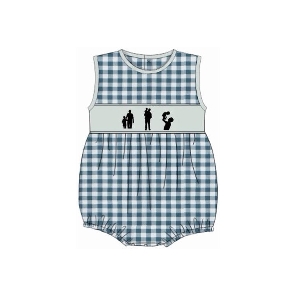 ( Moq 5 ) Preorder Baby Boys Kids Sleeveless Daddy's Boy Plaid Bubble Romper