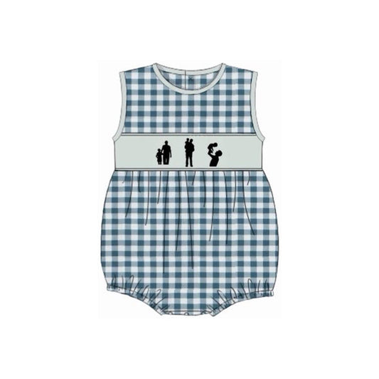 ( Moq 5 ) Preorder Baby Boys Kids Sleeveless Daddy's Boy Plaid Bubble Romper