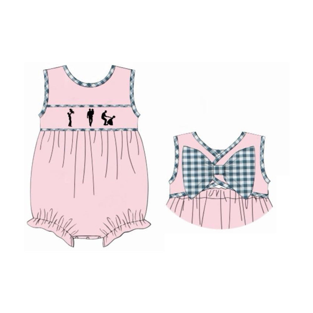 ( Moq 5 ) Preorder Baby Girls Kids Sleeveless Daddy's Girl Plaid Bow Bubble Romper