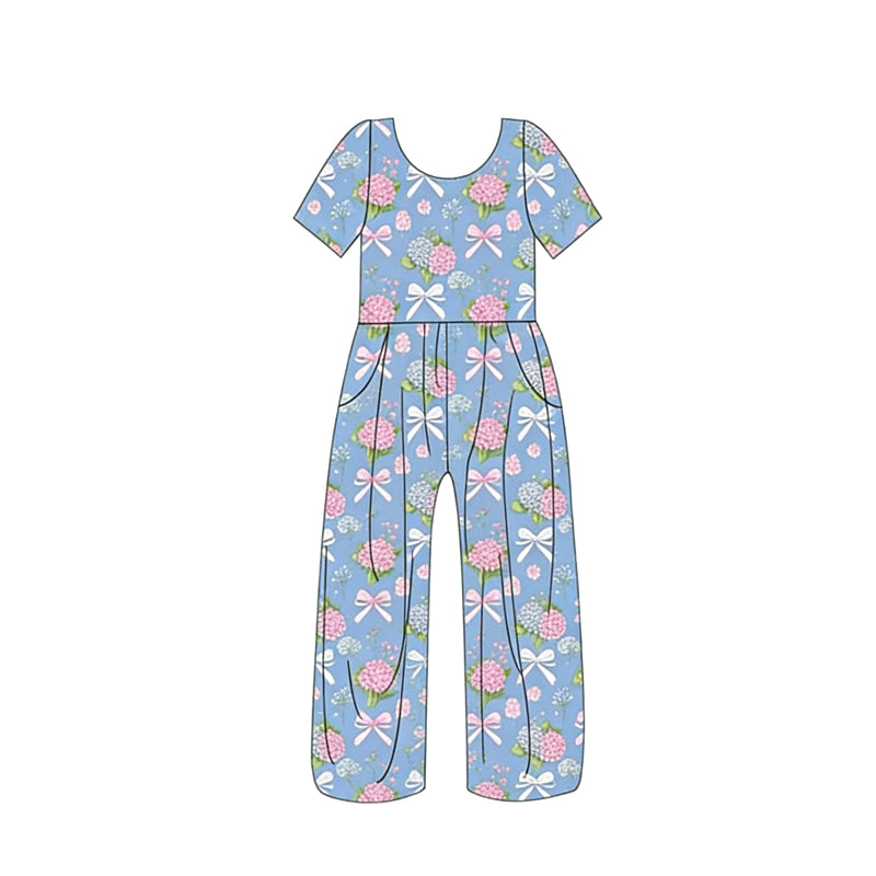 ( Moq 5 ) Preorder Baby Girls Kids Short Sleeves Flower Bows Pockets Pants Jumpsuit