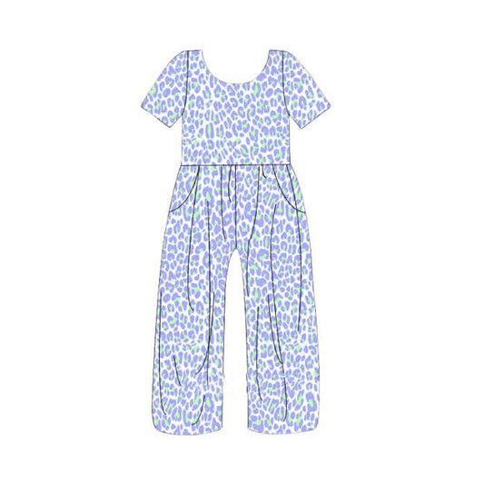 ( Moq 5 ) Preorder Baby Girls Kids Short Sleeves Leopard Pockets Pants Jumpsuit