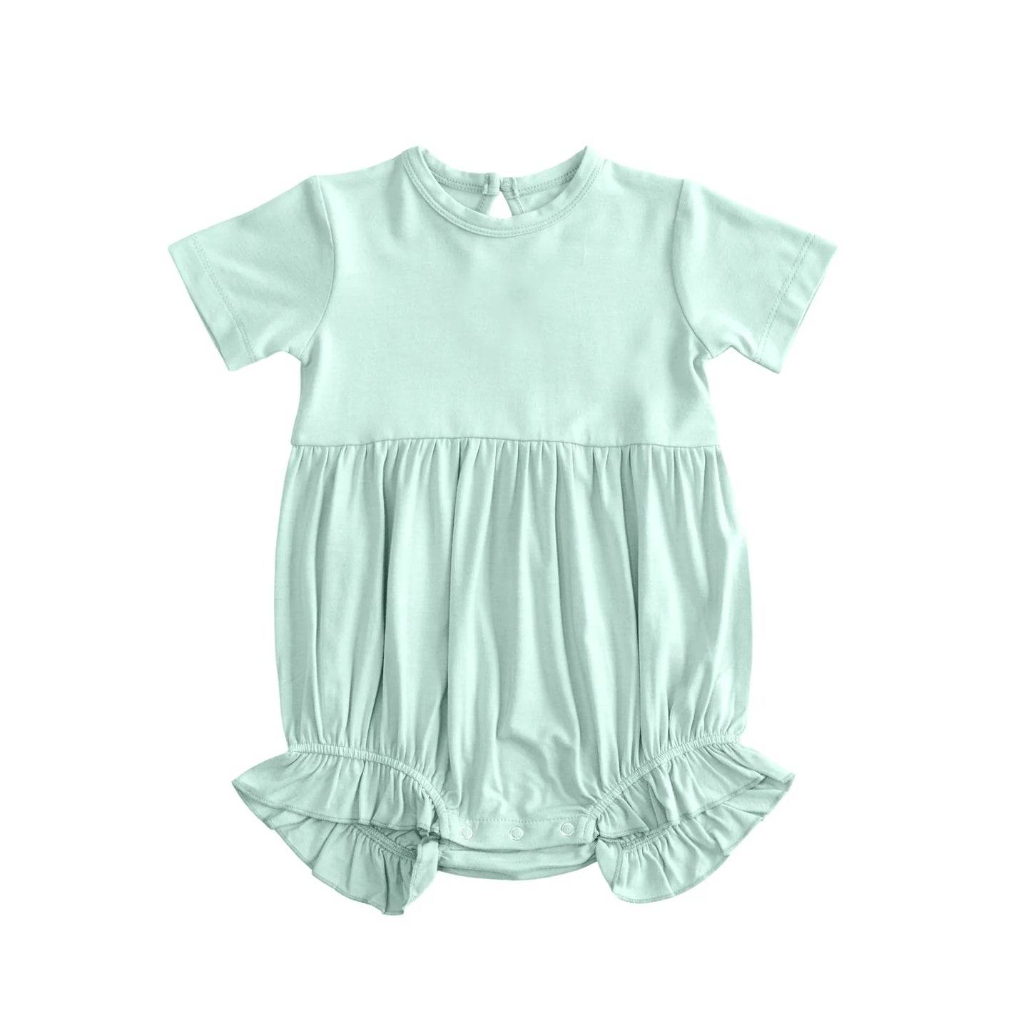 ( Moq 5 ) Preorder Baby Girls Kids Short Sleeves Green Cotton Bubble Romper
