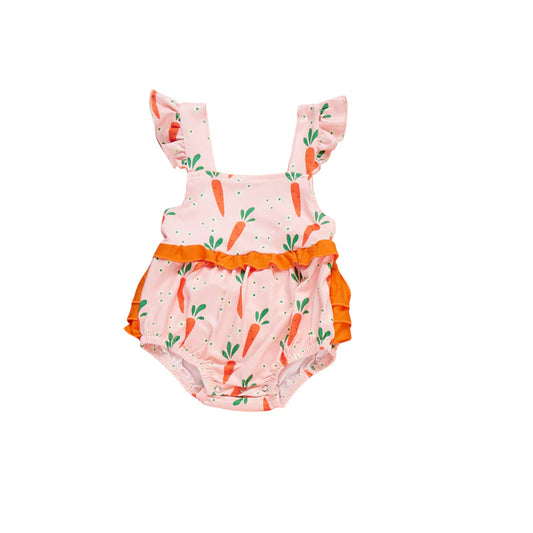 ( Moq 5 ) Preorder Baby Girls Infant Short Sleeves Carrots Floral Easter Bubble Romper