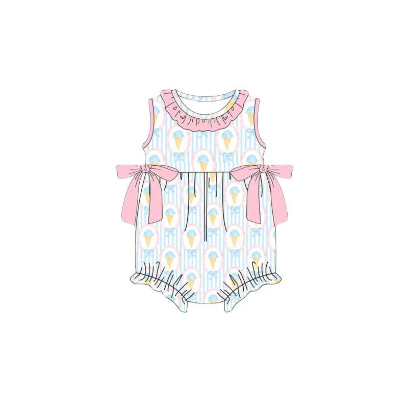 ( Moq 5 ) Preorder Baby Girls Infant Sleeveless Popsicles Bows Stripes Bubble Romper
