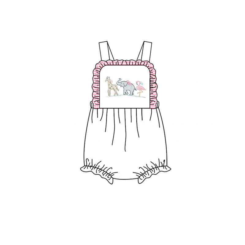 ( Moq 5 ) Preorder Baby Girls Infant Sleeveless Animals White Bubble Romper