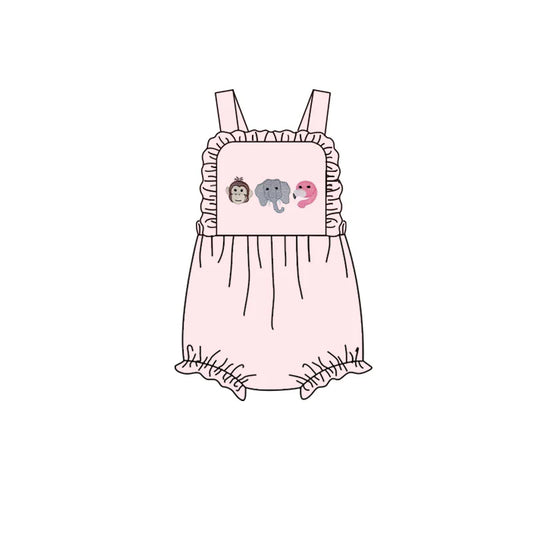 ( Moq 5 ) Preorder Baby Girls Infant Sleeveless Animals Pink Bubble Romper