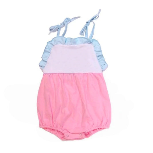 ( Moq 5 ) Preorder Baby Girls Infant Straps Light Pink Bubble Summer Romper
