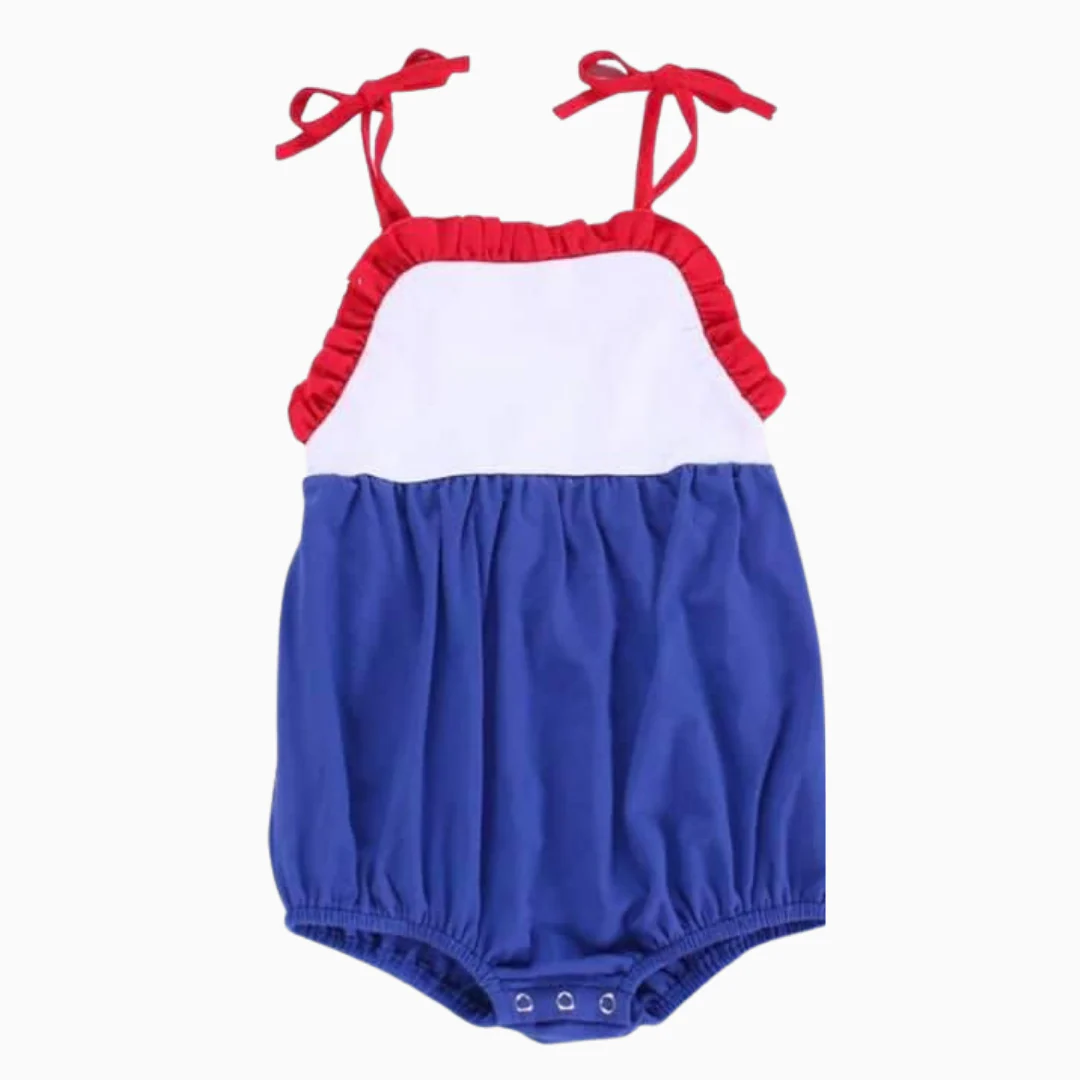 ( Moq 5 ) Preorder Baby Girls Infant Straps Blue Bubble Summer Romper