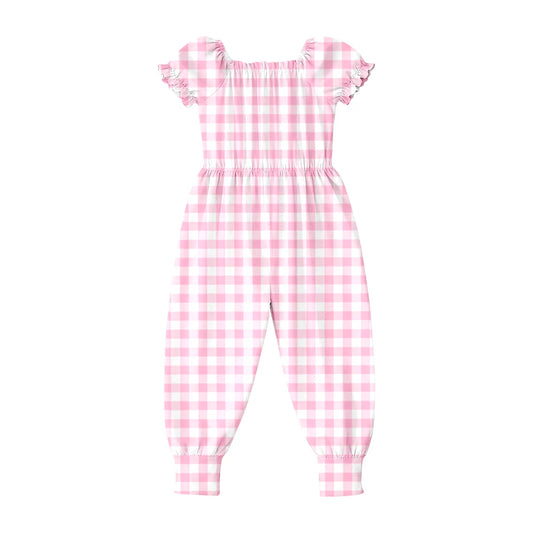 ( Moq 5 ) Preorder Baby Girls Kids Pink Plaid Short Sleeves Pants Jumpsuit