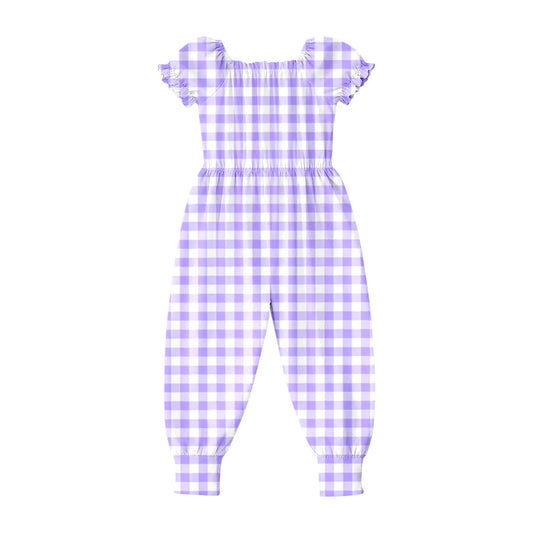 ( Moq 5 ) Preorder Baby Girls Kids Purple Plaid Short Sleeves Pants Jumpsuit