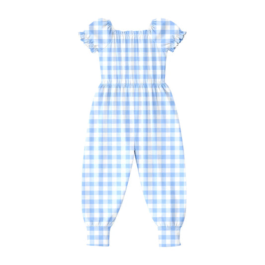 ( Moq 5 ) Preorder Baby Girls Kids Blue Plaid Short Sleeves Pants Jumpsuit