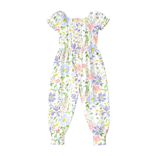 ( Moq 5 ) Preorder Baby Girls Kids Short Sleeves Purple Flower Pants Jumpsuit