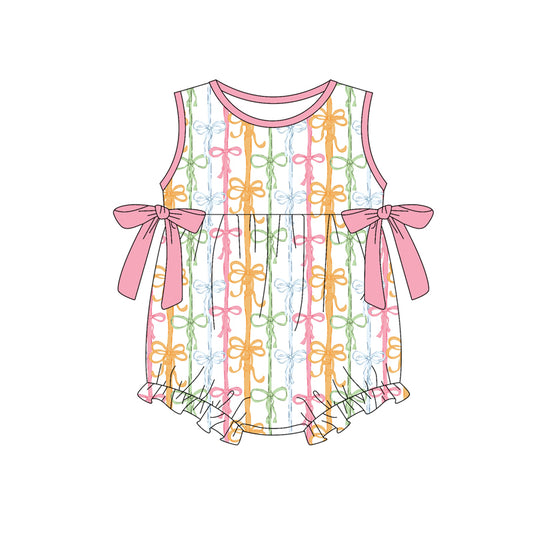 ( Moq 5 ) Preorder Baby Girl Kids Sleeveless Bows Stripes Bubble Romper