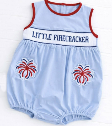 ( Moq 5 ) Preorder Baby Boys Kids Little Firecracker 4th of July Bubble Romper