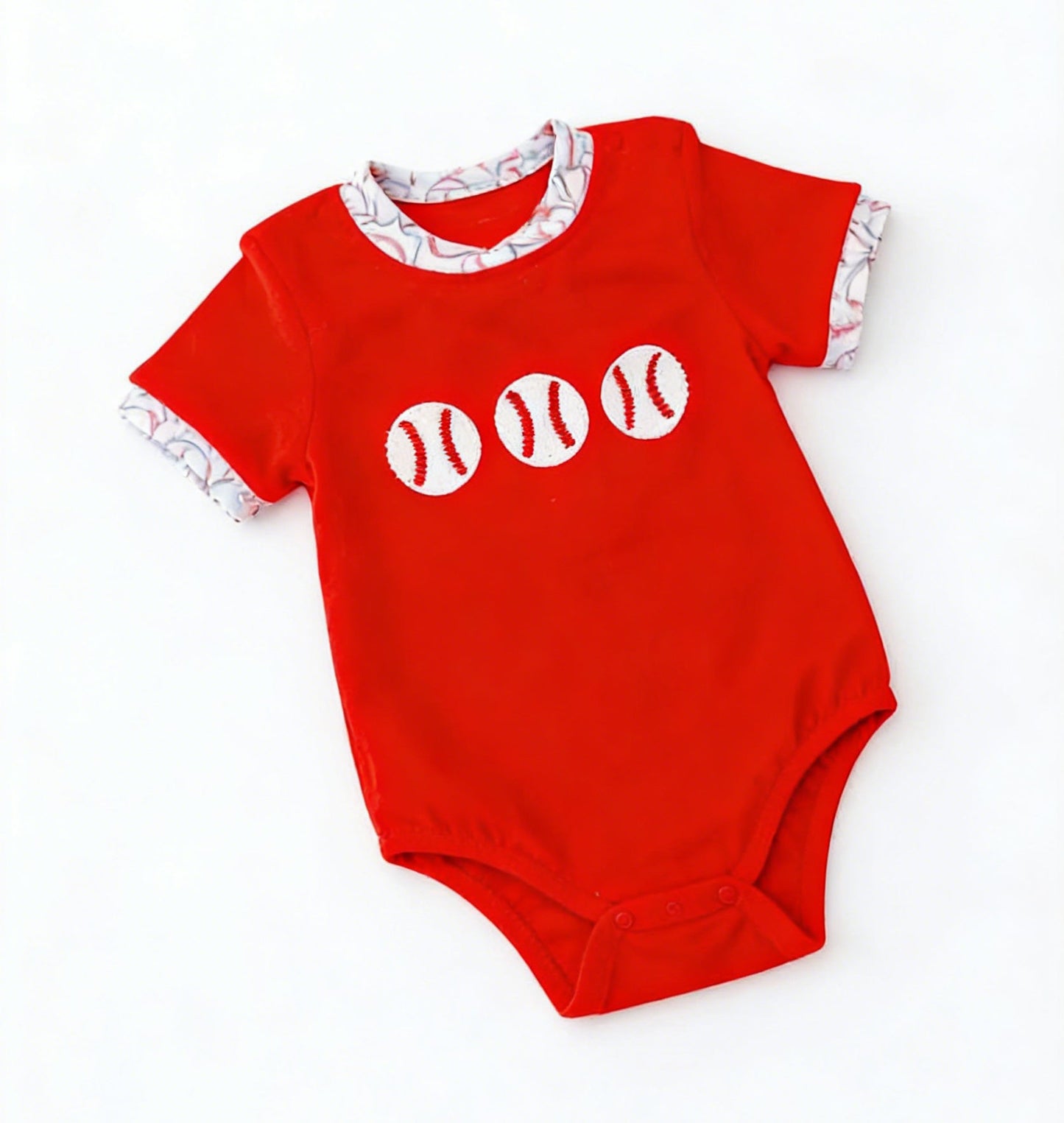 ( Moq 5 ) Preorder Baby Boys Infant Short Sleeves Baseball Red Bubble Romper