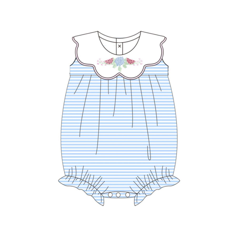 ( Moq 5 ) Preorder Baby Girls Infant Flower Watermelon Blue Stripes Bubble Romper