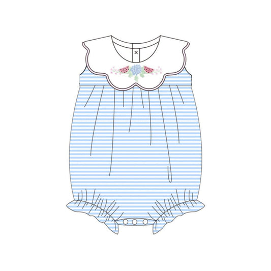 ( Moq 5 ) Preorder Baby Girls Infant Flower Watermelon Blue Stripes Bubble Romper