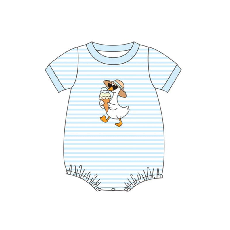 ( Moq 5 ) Preorder Baby Boys Infant Short Sleeves Gooses Blue Stripe Summer Romper