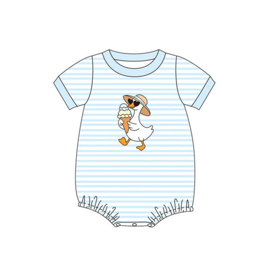 ( Moq 5 ) Preorder Baby Boys Infant Short Sleeves Gooses Blue Stripe Summer Romper