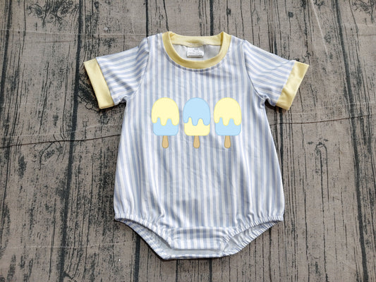 ( No moq ) Preorder Baby Boys Infant Short Sleeves Embroidery Popsicle Stripes Summer Romper