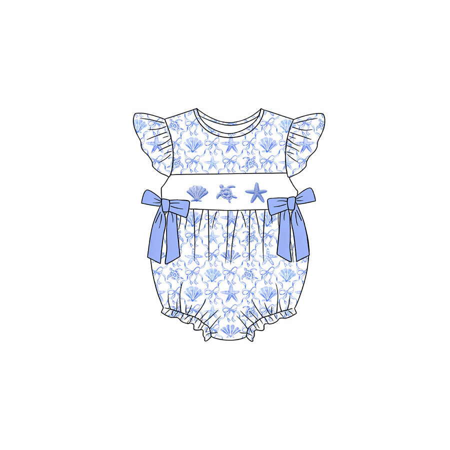 ( Moq 5 ) Preorder Baby Girls Kids Short Sleeves Shell Bows Bubble Summer Romper