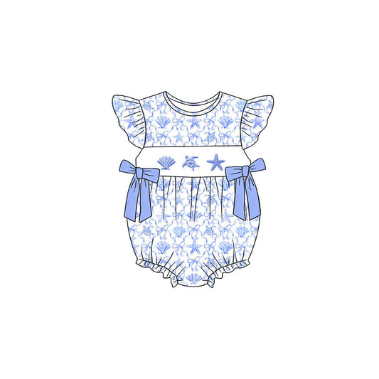 ( Moq 5 ) Preorder Baby Girls Kids Short Sleeves Shell Bows Bubble Summer Romper