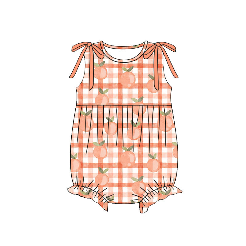 ( Moq 5 ) Preorder Baby Girls Infant Peach Plaid Bubble Romper Summer Clothes