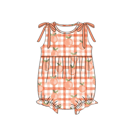 ( Moq 5 ) Preorder Baby Girls Infant Peach Plaid Bubble Romper Summer Clothes