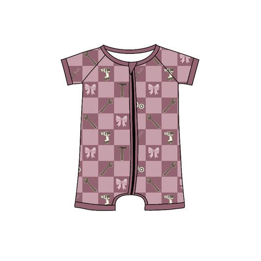 ( Moq 5 ) Preorder Baby Girls Infant Short Sleeves Tools Bows Zipper Romper Clothes