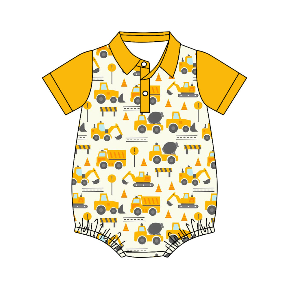 ( Moq 5 ) Preorder Baby Boys Infant Short Sleeves Construction Romper Summer Clothes