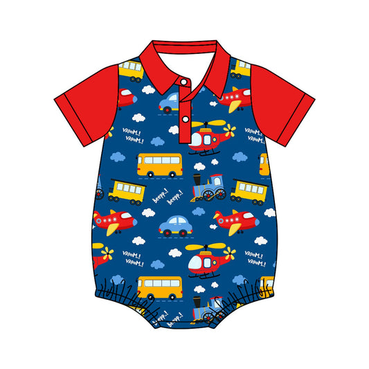 ( Moq 5 ) Preorder Baby Boys Infant Red Short Sleeves Buttons Romper Summer Clothes