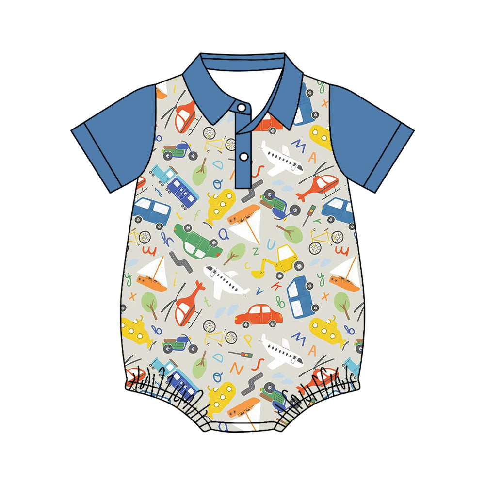 ( Moq 5 ) Preorder Baby Boys Infant Blue Short Sleeves Buttons Romper Summer Clothes