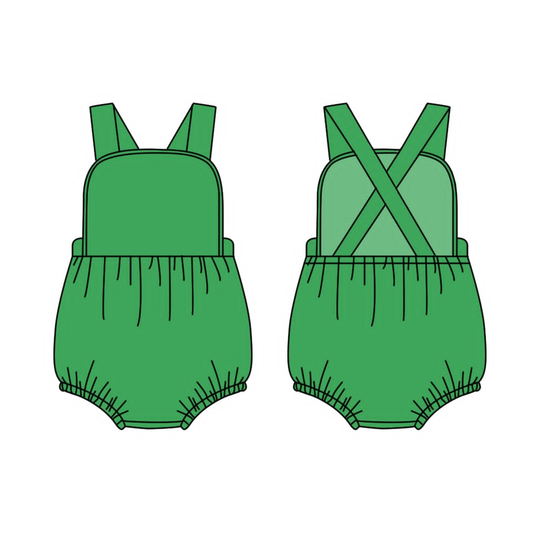 ( Moq 5 ) Preorder Baby Boys Infant Sleeveless Green Cotton Bubble Romper Summer Clothes