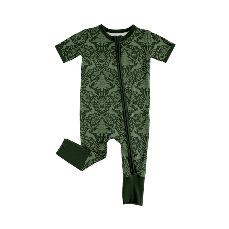 ( Moq 5 ) Preorder Baby Kids Infant Short Sleeves Deer Zipper Sleeper Footie Romper