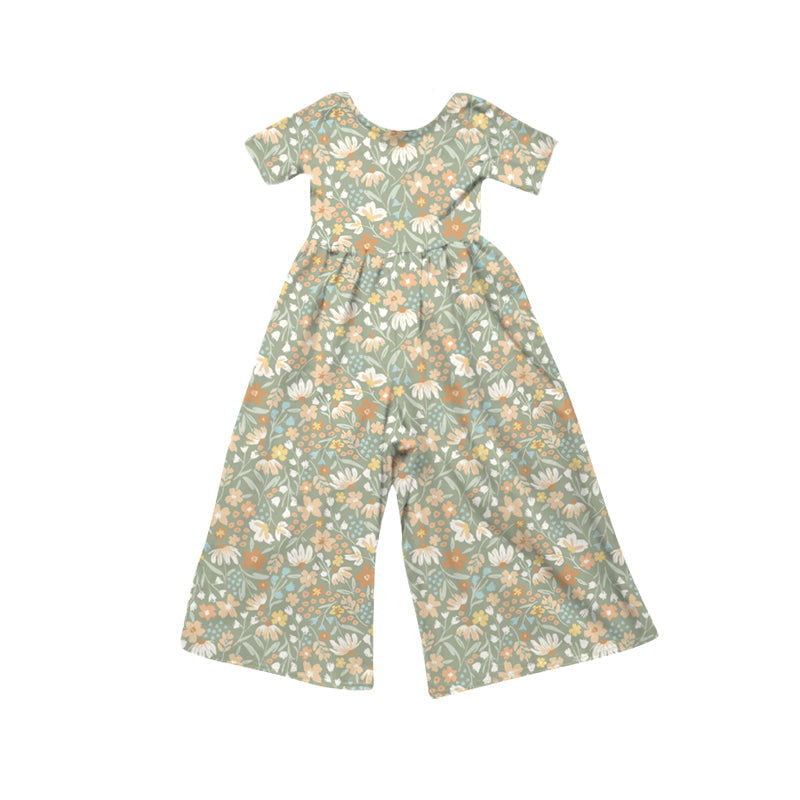 ( Moq 5 ) Preorder Baby Girls Short Sleeves Flower Pants Jumpsuit Kids Clothes