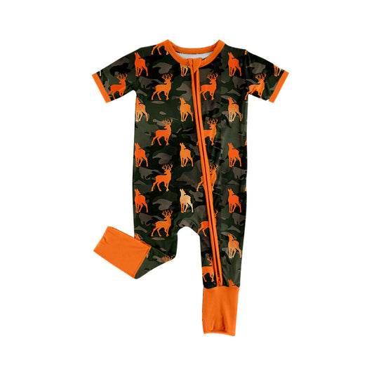 ( Moq 5 ) Preorder Baby Boys Kids Camo Deer Two-way Zipper Footie Sleeper Hunting Romper