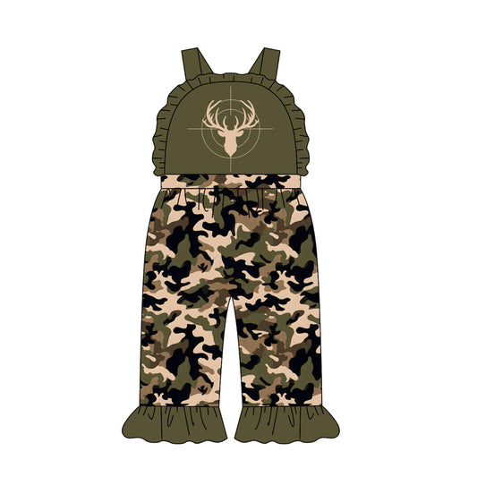 ( Moq 5 ) Preorder Baby Girl Kids Deer Green Ruffle Pants Camo Jumpsuit Hunting Clothes