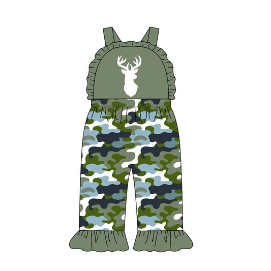 ( Moq 5 ) Preorder Baby Girl Kids Deer Camo Green Ruffle Pants Jumpsuit Hunting Clothes