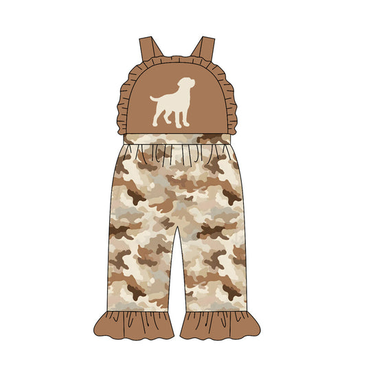 ( Moq 5 ) Preorder Baby Girl Kids Dog Camo Ruffle Pants Jumpsuit Hunting Clothes
