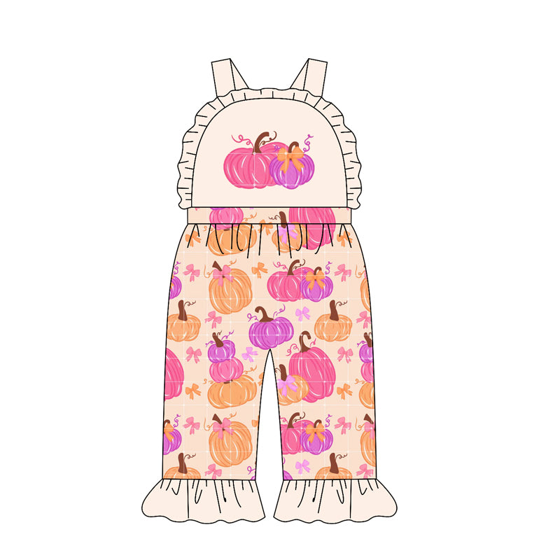 ( Moq 5 ) Preorder Baby Girl Kids Sleeveless Pumpkins Bows Pants Jumpsuit Fall Clothes
