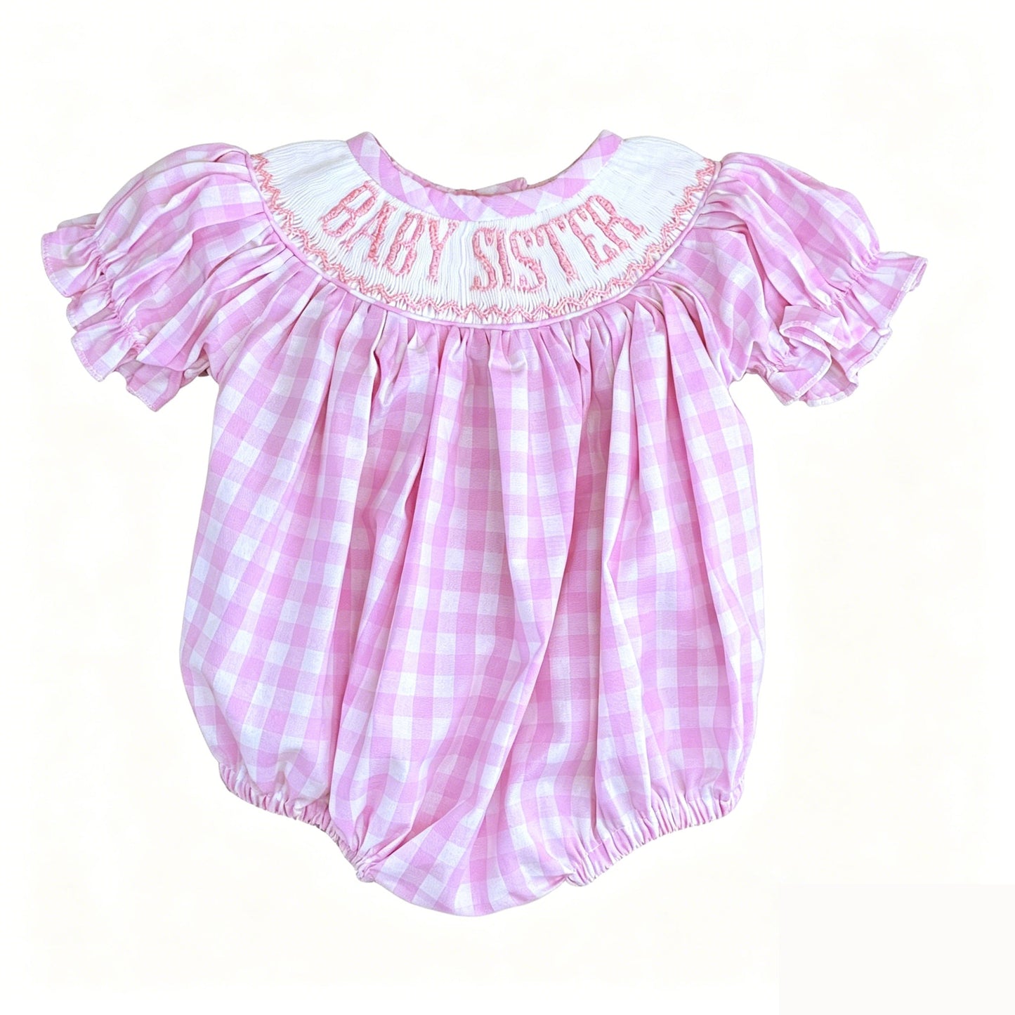 ( Moq 5 ) Preorder Baby Girls Infant Short Sleeves Baby Sister Pink Plaid Bubble Romper Clothes