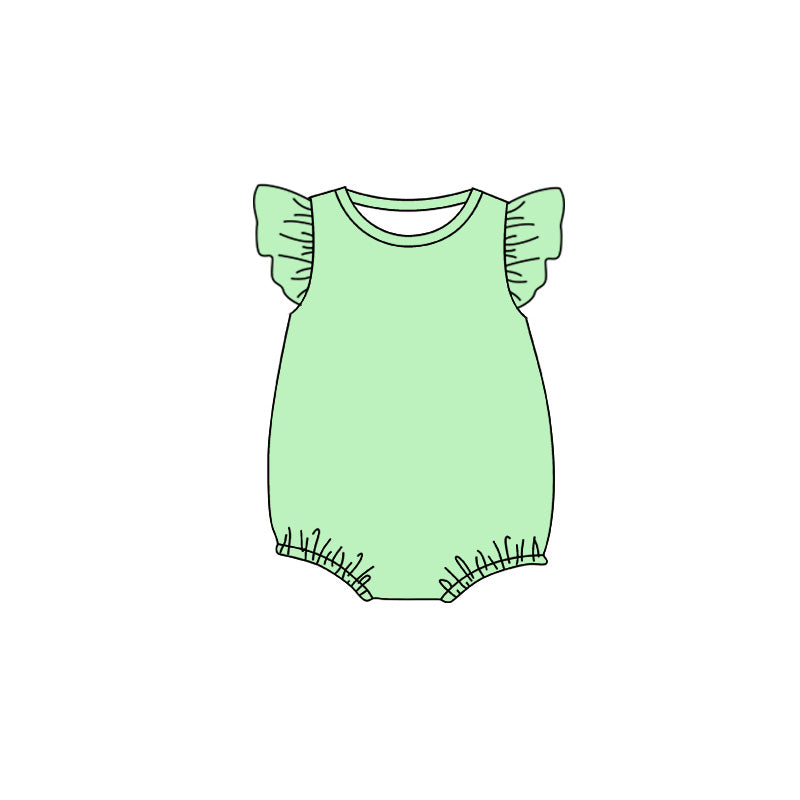 ( Moq 5 ) Preorder Baby Girls Infant Short Sleeves Green Bubble Cotton Romper Summer Clothes