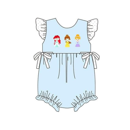 ( Moq 5 ) Preorder Baby Girls Infant Short Sleeves Princess Bows Blue Bubble Romper Summer Clothes