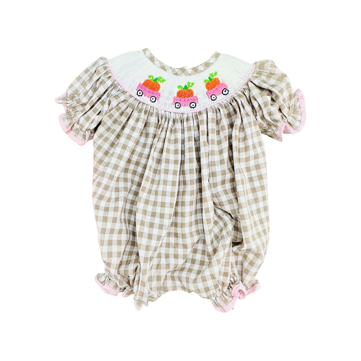 ( No moq ) Preorder Baby Girls Infant Pumpkins Trucks Plaid Pockets Fall Bubble Romper