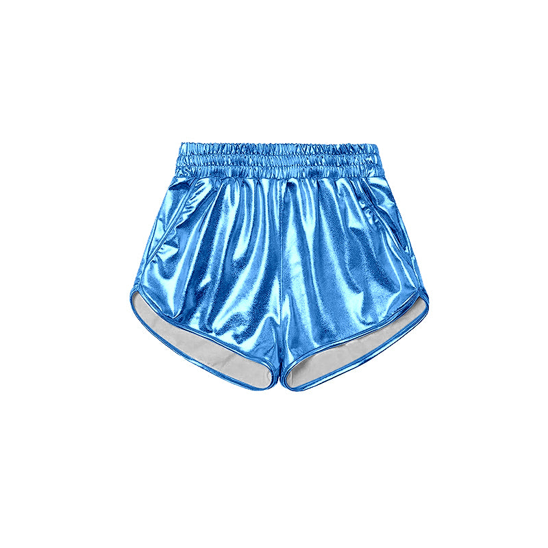 Preorder Baby Girl Pocket Blue Leather Elastic Bottom Shorts