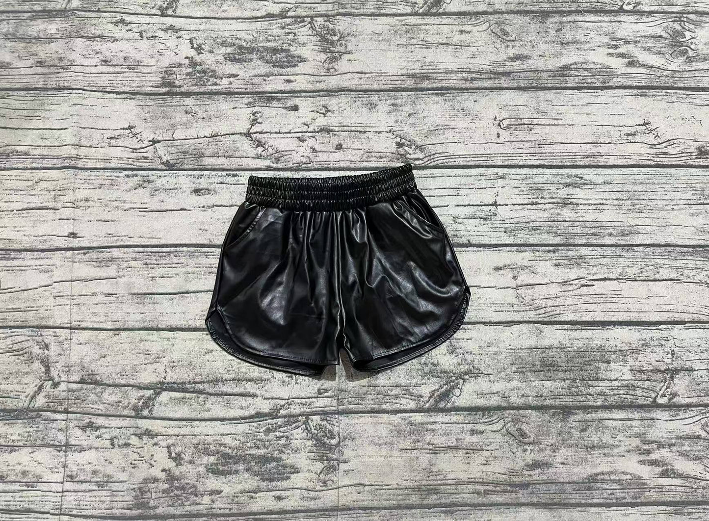 Baby Girl Black Pocket Leather Elastic Bottom Shorts RTS